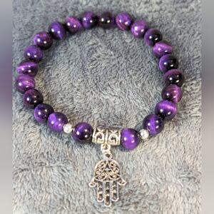 Purple Tigers Eye Hamsa Bracelet